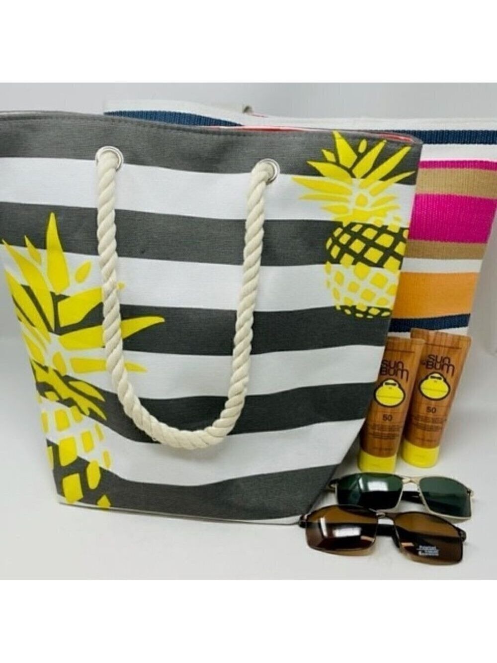 2  Beach Totes, &  2 UVA/B Sunglasses -  NEW     (Sunbeam sunscree NOT included)